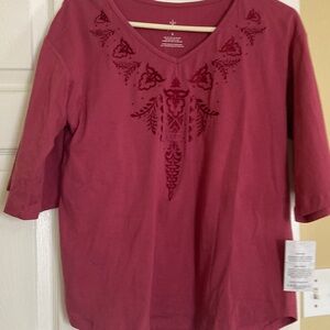 Elegant mulberry (Maroon)Embroidered 3/4 sleeve length freja top